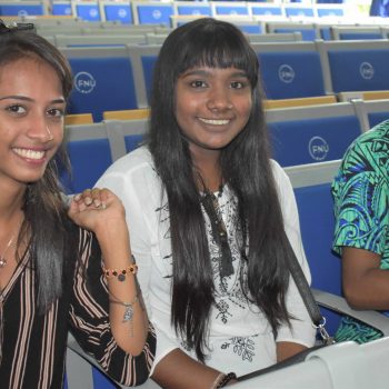 From left; Deepshika Prasad, Namarata Maan and Kritesh Kumar at the CAFF orientation at FNU.