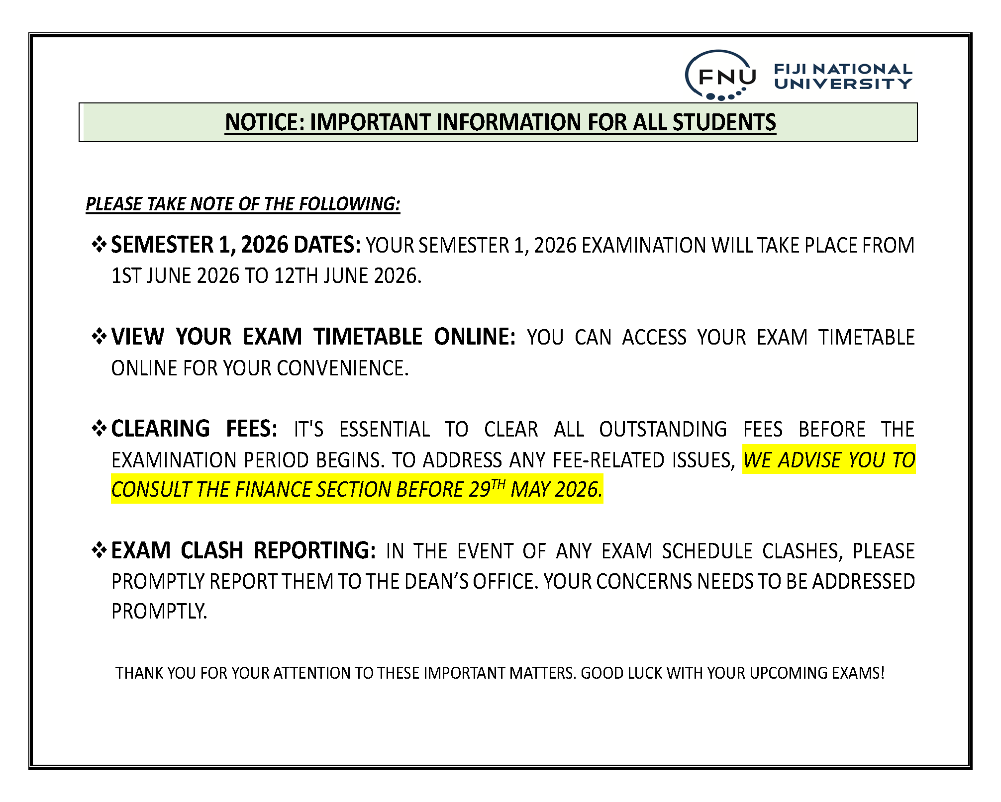 Exam Notice