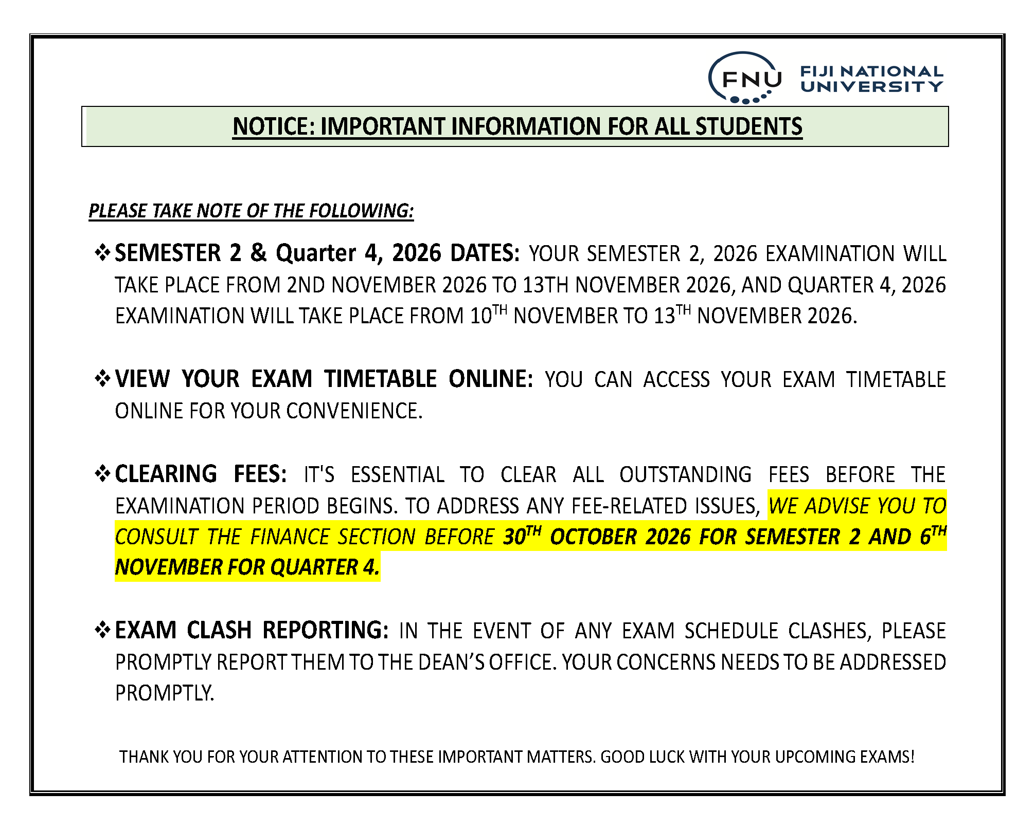 Exam Notice