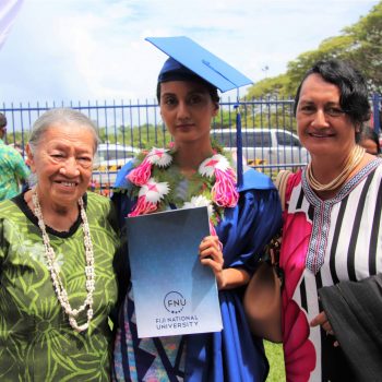 Rebecca Christina Virend (middle) and family at the FNU graduation for CBHTS students.