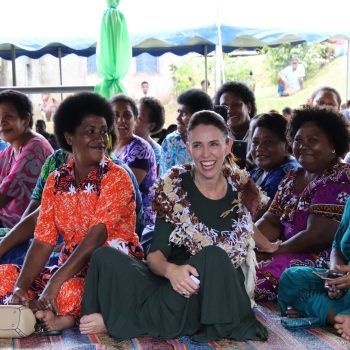 NZ PM Honorable Jacinda Arden with the villagers of Tamavua-I-wai.