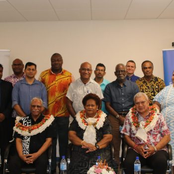 Sitting from left: College of Engineering and Technical and Vocational Education and Training (CETVET) Dean Professor Atul Kumar Raturi, Vice-Chancellor Professor Unaisi Nabobo-Baba, former CETVET Acting Dean Mr Salabogi Mavoa with FNU's Senior Leadership Team members after the welcoming ceremony of the new Dean.