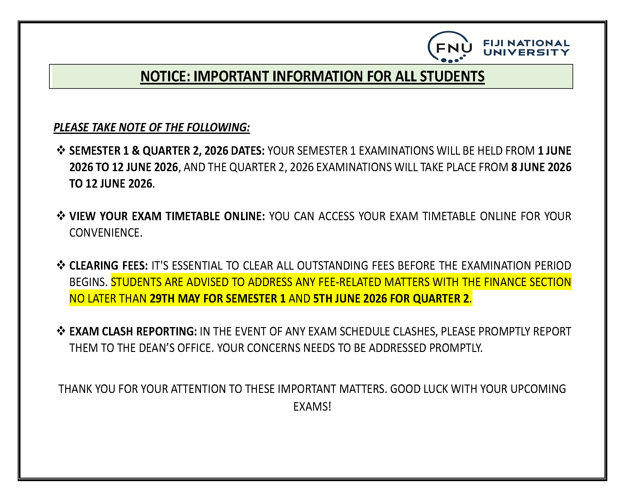 Exam Notice