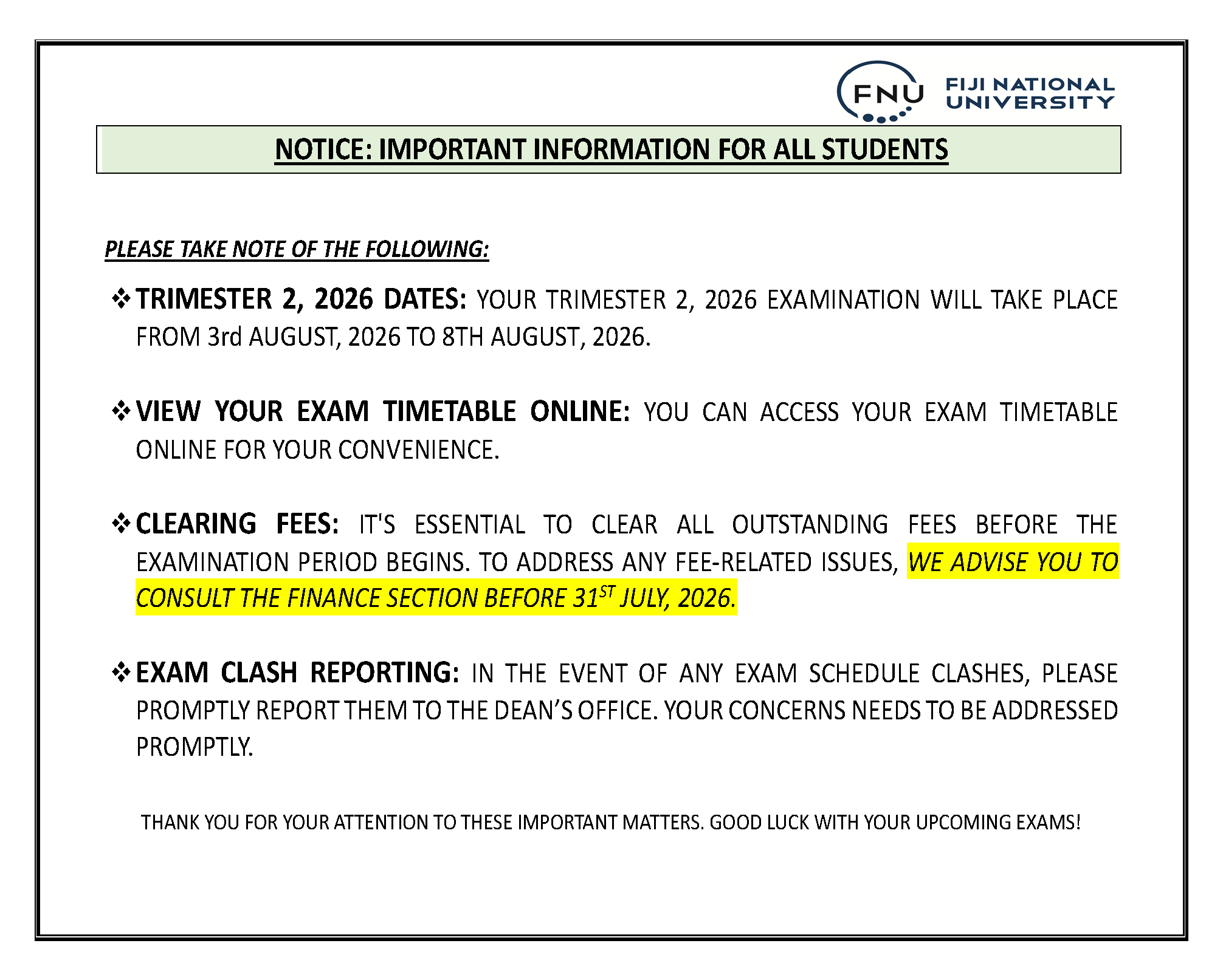 Exam Notice