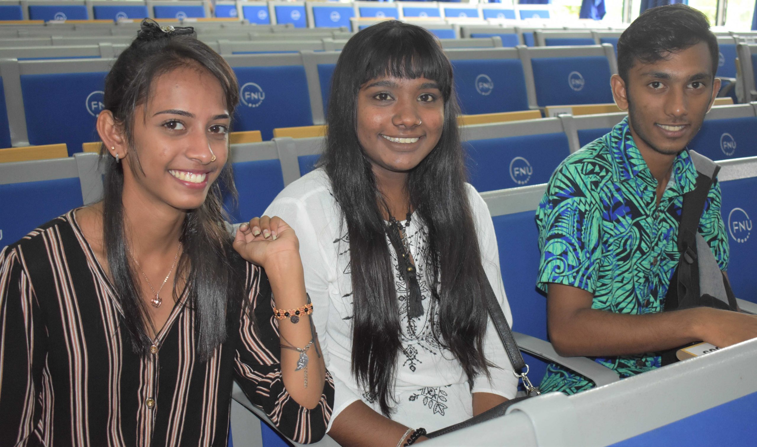 From left; Deepshika Prasad, Namarata Maan and Kritesh Kumar at the CAFF orientation at FNU.