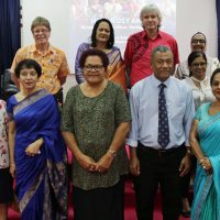 The Minister for Education, Heritage and Arts, Honourable Rosy Akbar with staff of FNU at Nasinu Campus