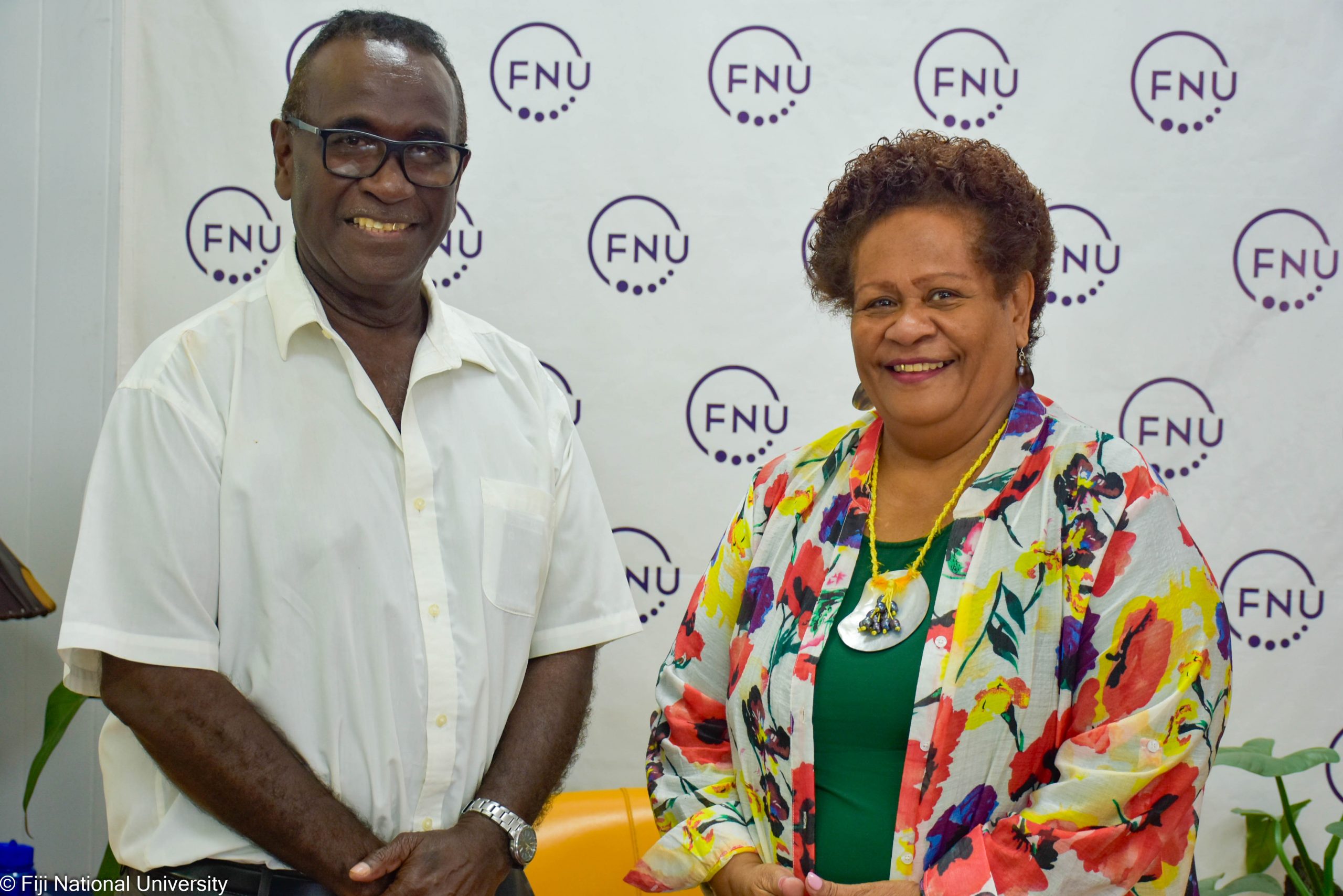 Fiji National University Vice Chancellor Professor Unaisi Nabobo-Baba (right) with Solomon Islands National University Vice Chancellor, Professor Transform Aqorau