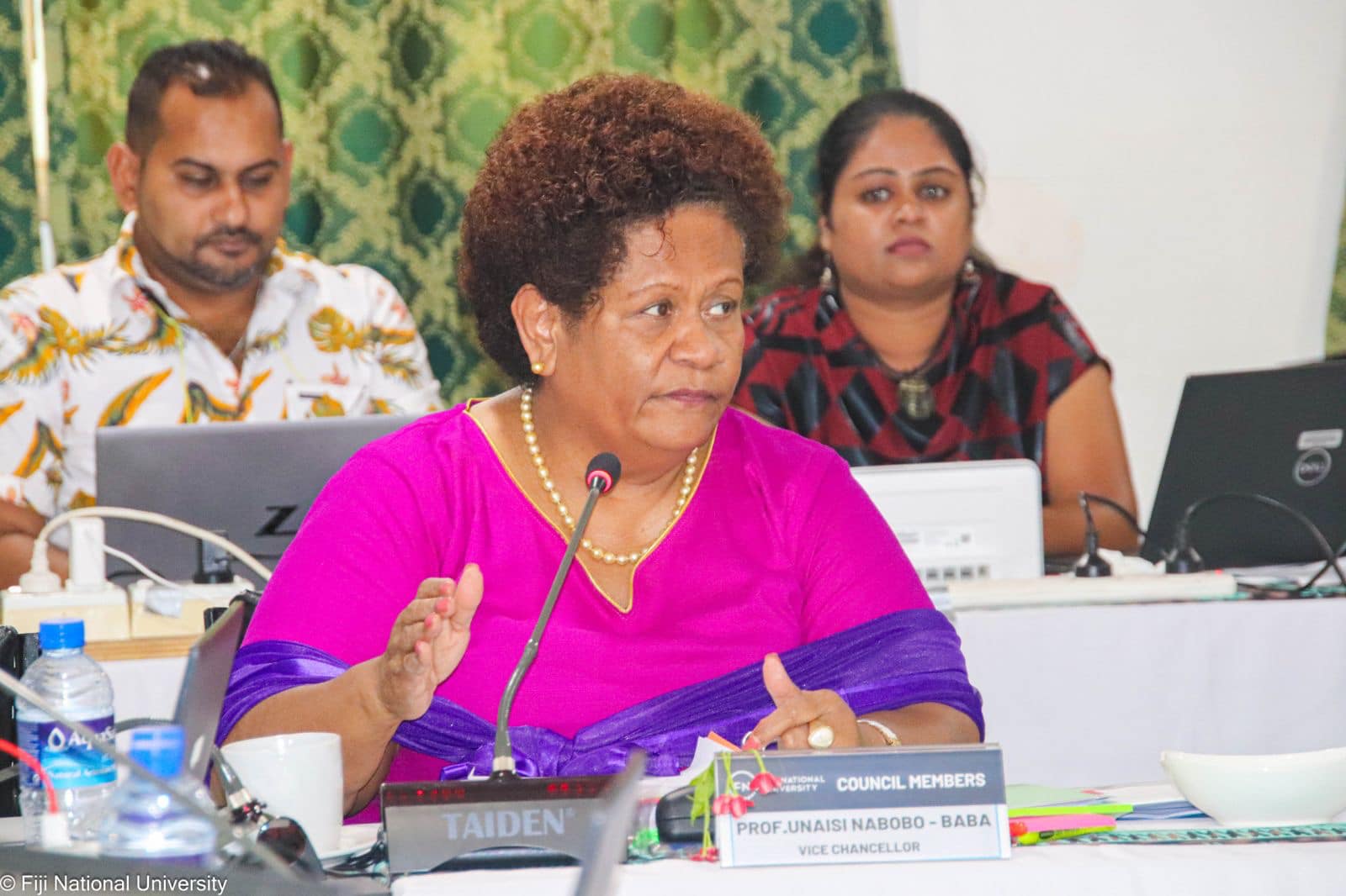 FNU Vice-Chancellor Professor Unaisi Nabobo-Baba meeting the FNU Senior Leadership Team and FNU Council.