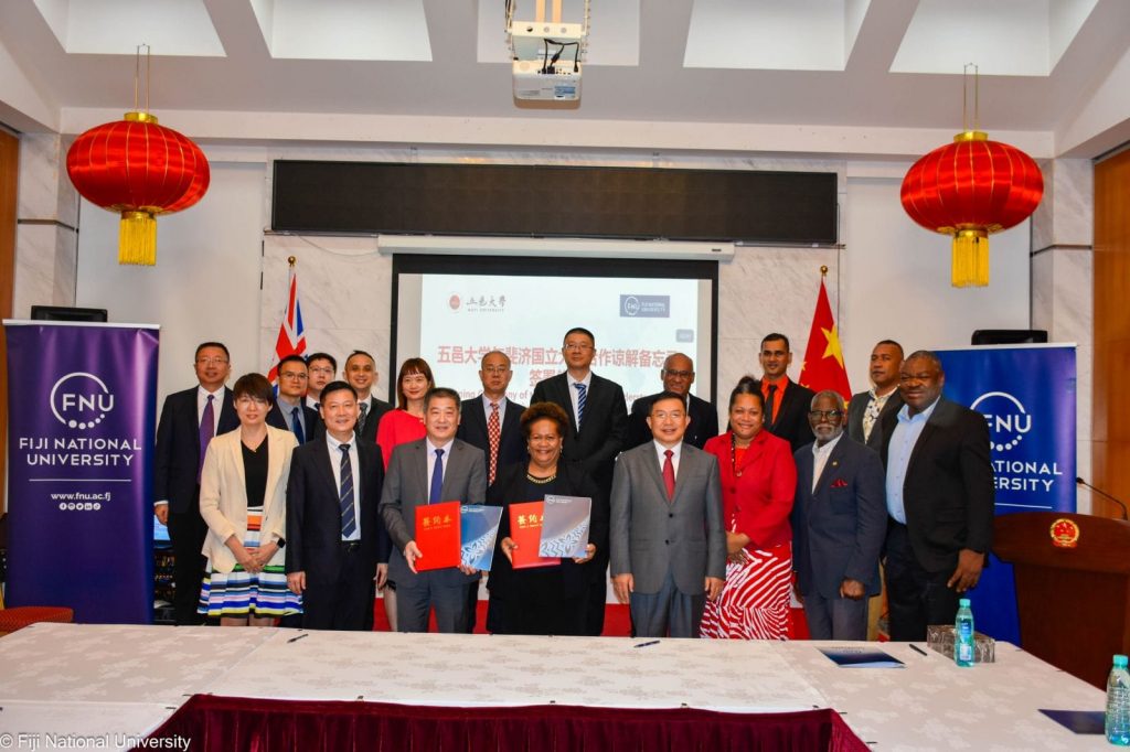Representatives from Fiji National University and Wuyi University at the Chinese Embassy