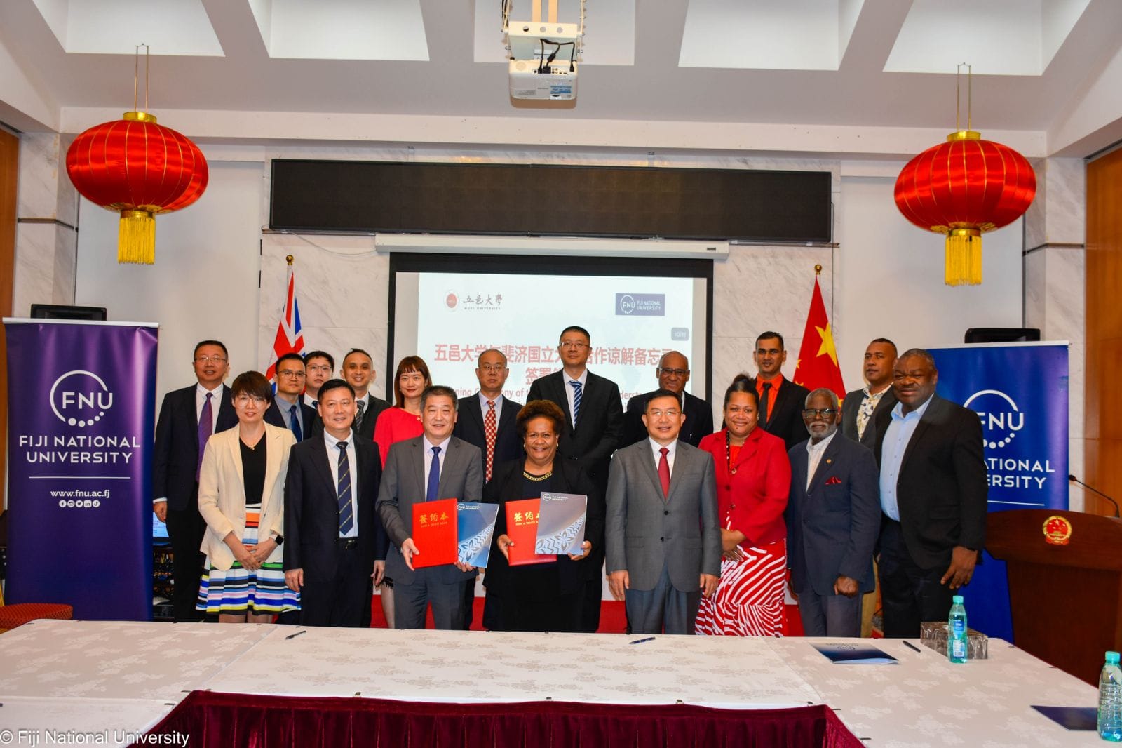 Representatives from Fiji National University and Wuyi University at the Chinese Embassy