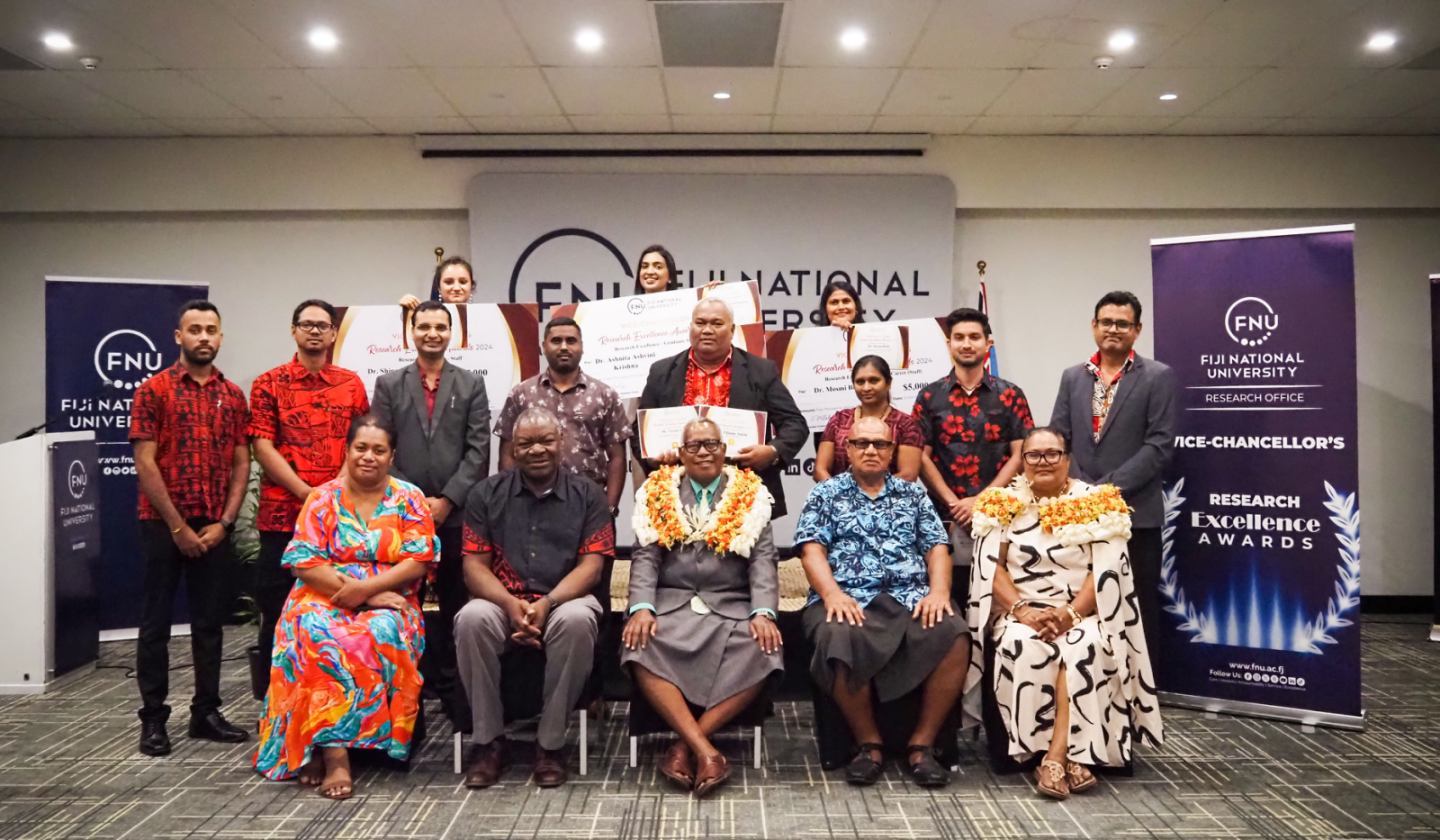 Awards winners at the Fiji National University’s (FNU) Vice-Chancellor’s Research Excellence Awards 2024 at the Holiday Inn in Suva on Thursday, 24 April 2024.