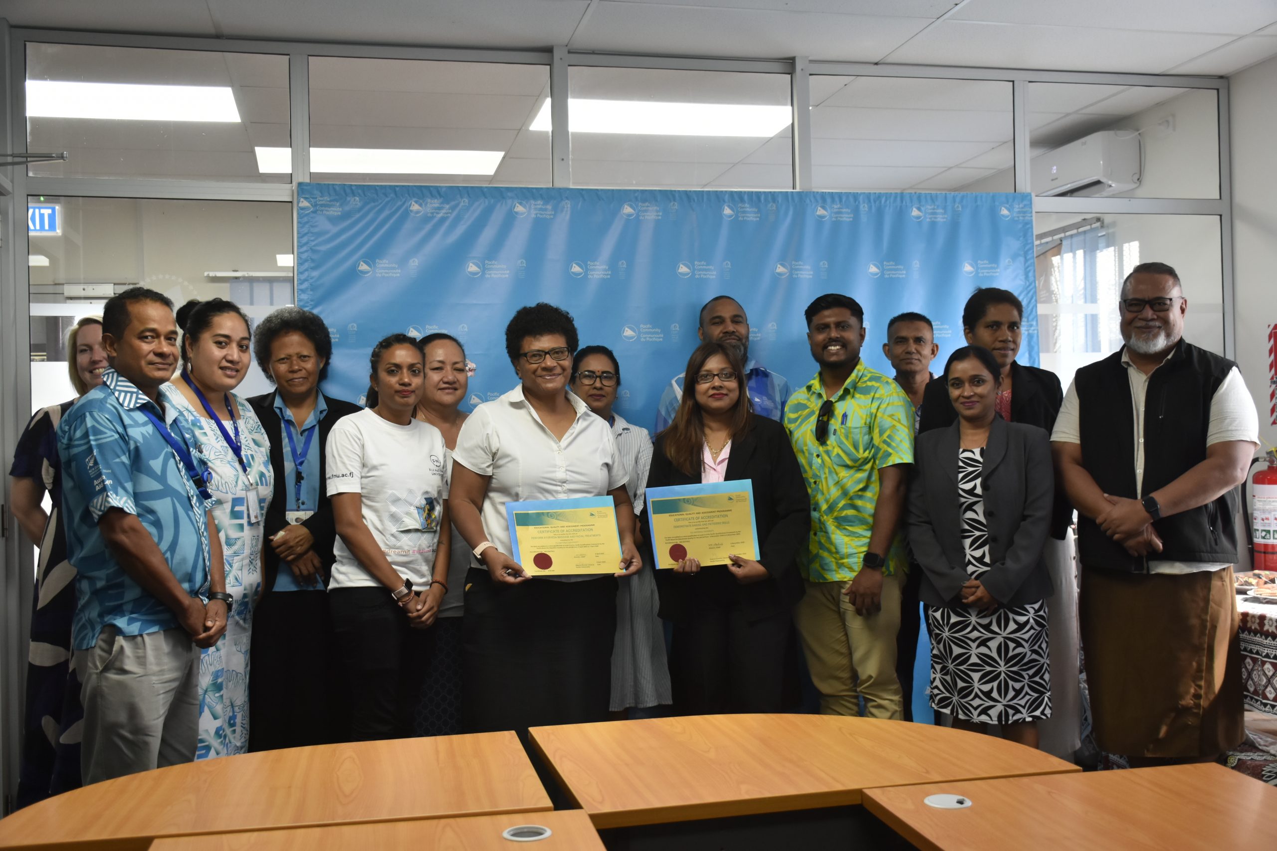 NTPC’s Head of Training at the Department of Tourism, Hospitality, Fashion and Travel, Sheileshni Nair and Director, Adi Salaseini Rabuka with accredited programme certificates.