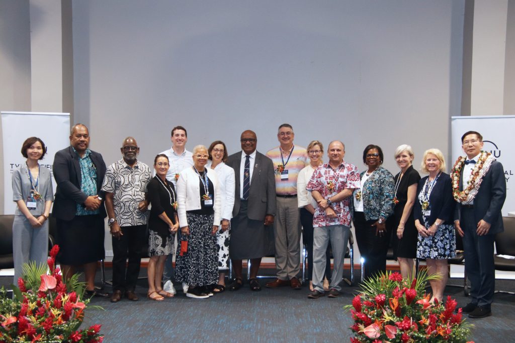 WLSA CAN representatives with FNU's Acting Vice-Chancellor, Professor Plange and DPM, Honourable Manoa Kamikamica