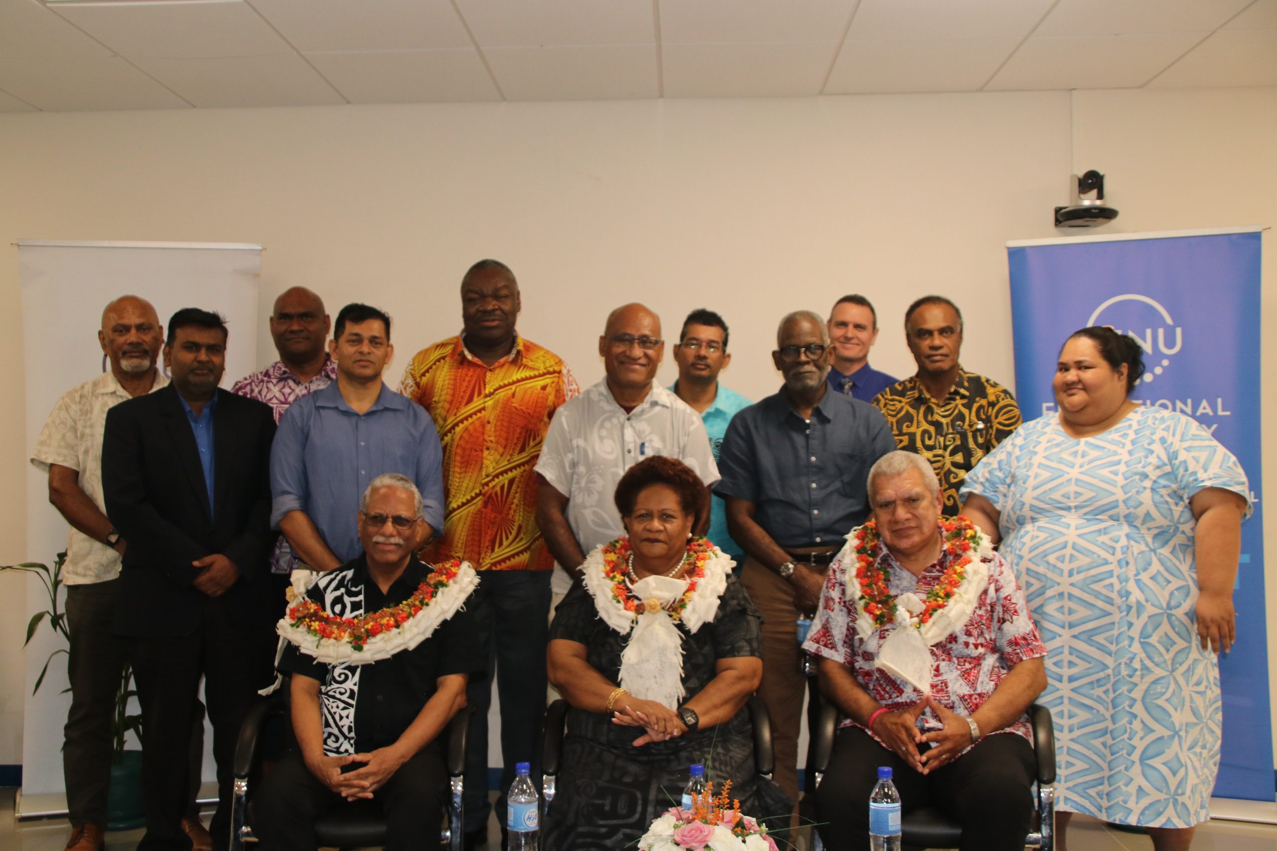 Sitting from left: College of Engineering and Technical and Vocational Education and Training (CETVET) Dean Professor Atul Kumar Raturi, Vice-Chancellor Professor Unaisi Nabobo-Baba, former CETVET Acting Dean Mr Salabogi Mavoa with FNU's Senior Leadership Team members after the welcoming ceremony of the new Dean.