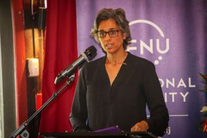 FNU’s Head of the School of Law, Ethics and Governance, Ana Rokomokoti delivers her remarks at the launch of the 2025 Inter Tertiary Moot Competition. 