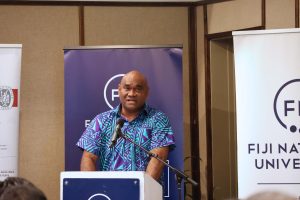 Dr Isimeli Tagicakiverata, Pro Vice-Chancellor of Technical Vocational Education and Training (TVET) Pasifika & NTPC, delivers the opening remarks.