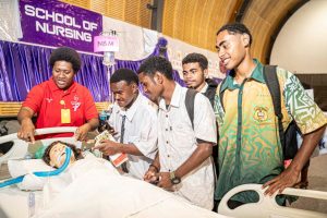 FNU’s College of Medicine, Nursing and Health Sciences showcase their booth at the FNU Open Day. 