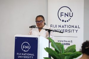FNU Pro Vice-Chancellor Learning and Teaching, Professor Jimaima Lako delivers her speech at the completion ceremony. 