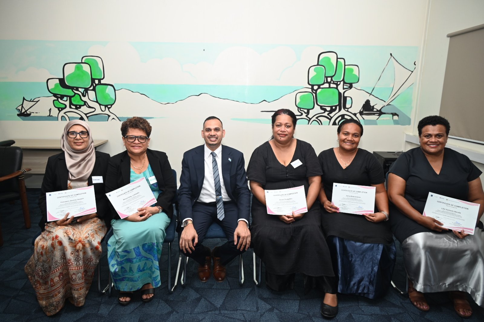 Head of Department Social Science, Dr Jasmine Hussain, Associate Dean Research at the College of Agriculture, Fisheries and Forestry (CAFF) Dr Mereia Fong, Permanent Secretary for Environment and Climate Change, Dr Sivendra Michael, Acting Dean of the College of Medicine, Nursing and Health Sciences (CMNHS) Dr Amelia Turagabeci, Public Relations and Communications Specialist Selita Bolanavanua, and Head of Department for Surgery, Anaesthesia and Women’s Health Dr Litia Narube.
