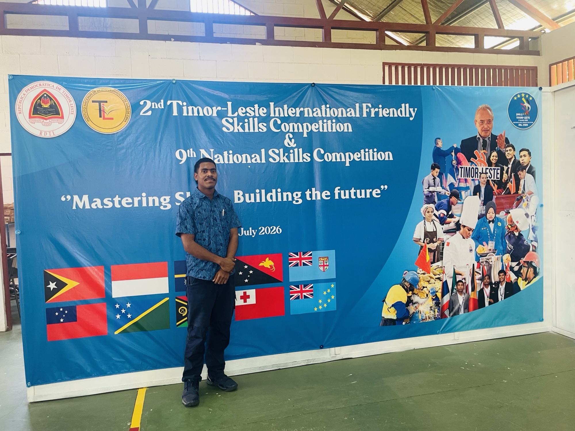 Joseph Daucakamana at the competition venue in Timor Leste