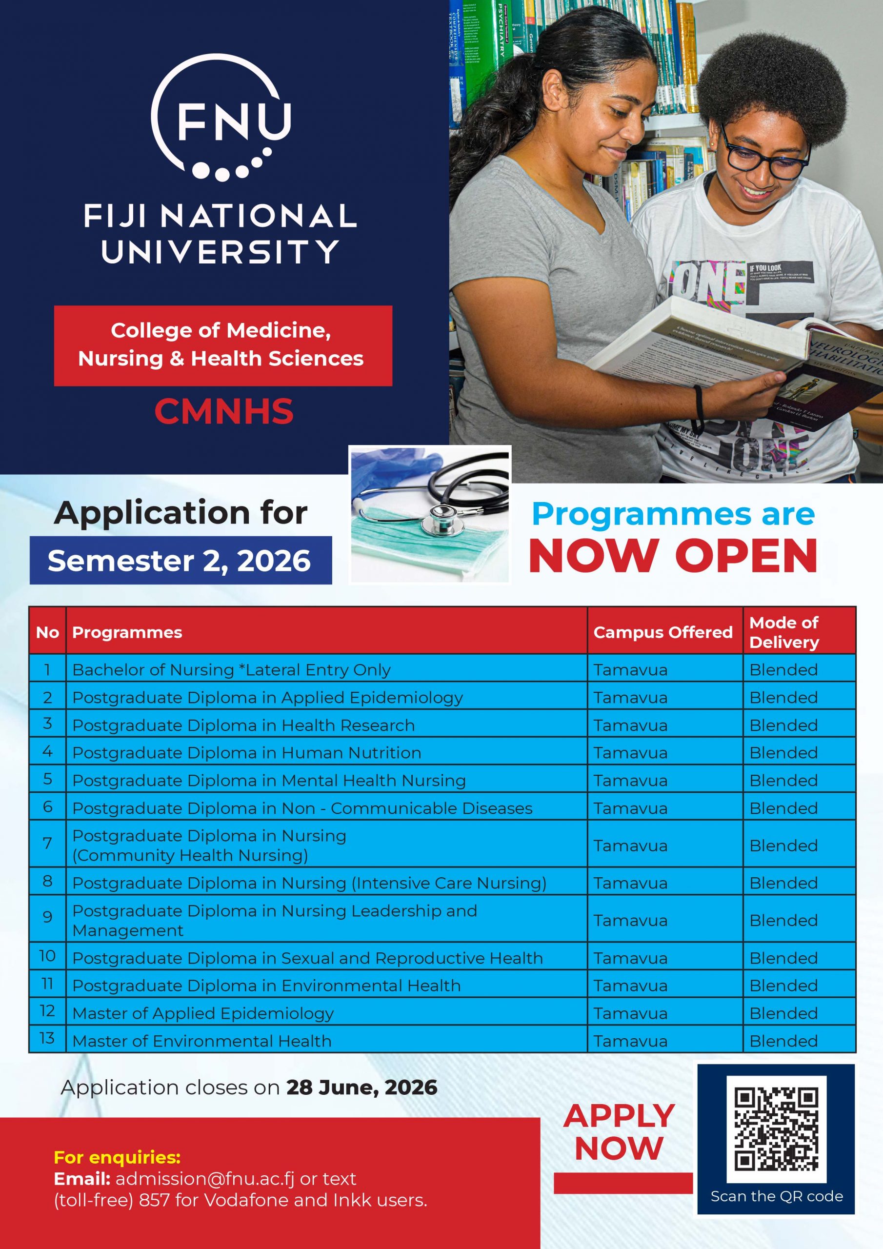 CMNHS - Semester 1 2026 Programme Listing