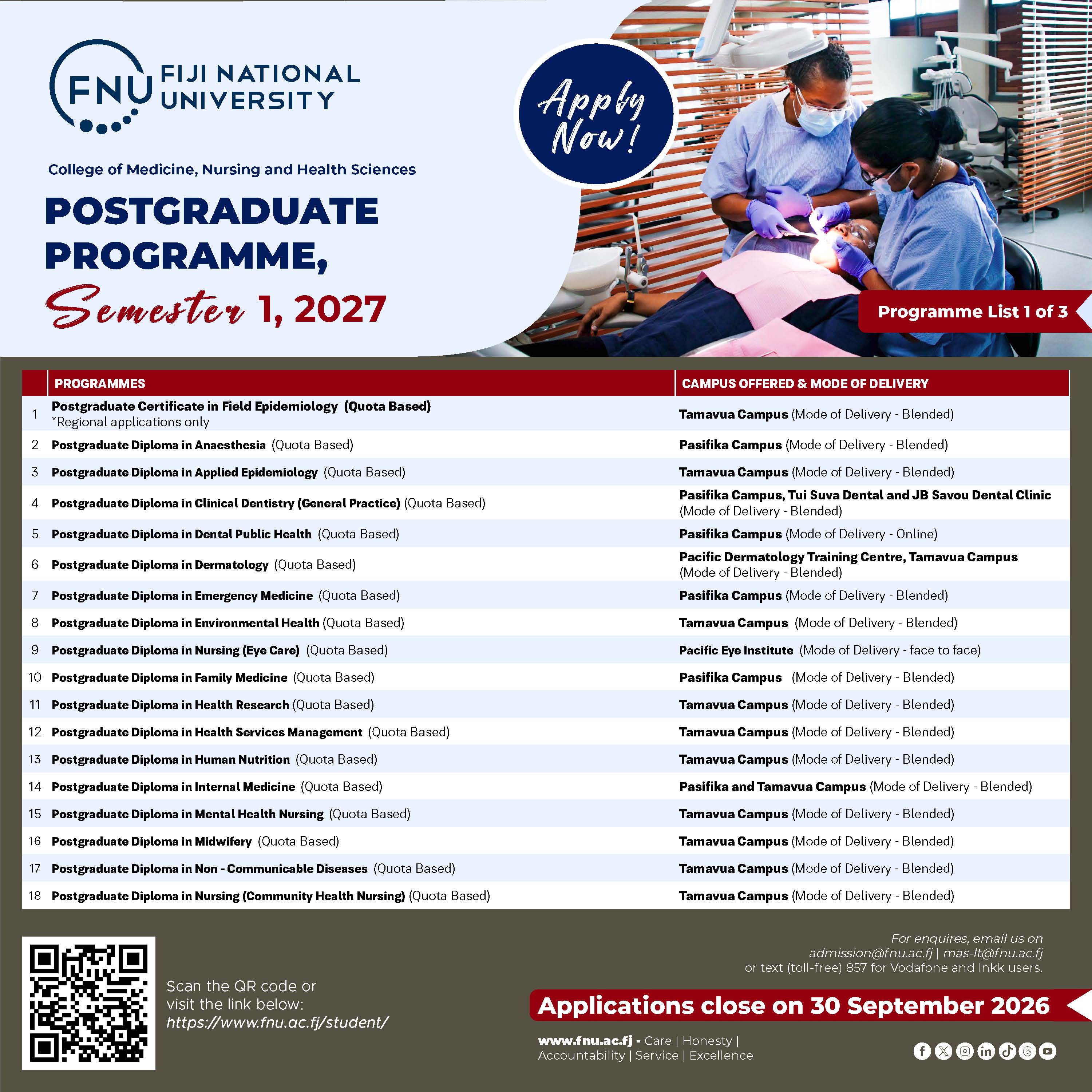 CMNHS Semester 1 2027 Programme Listing 1
