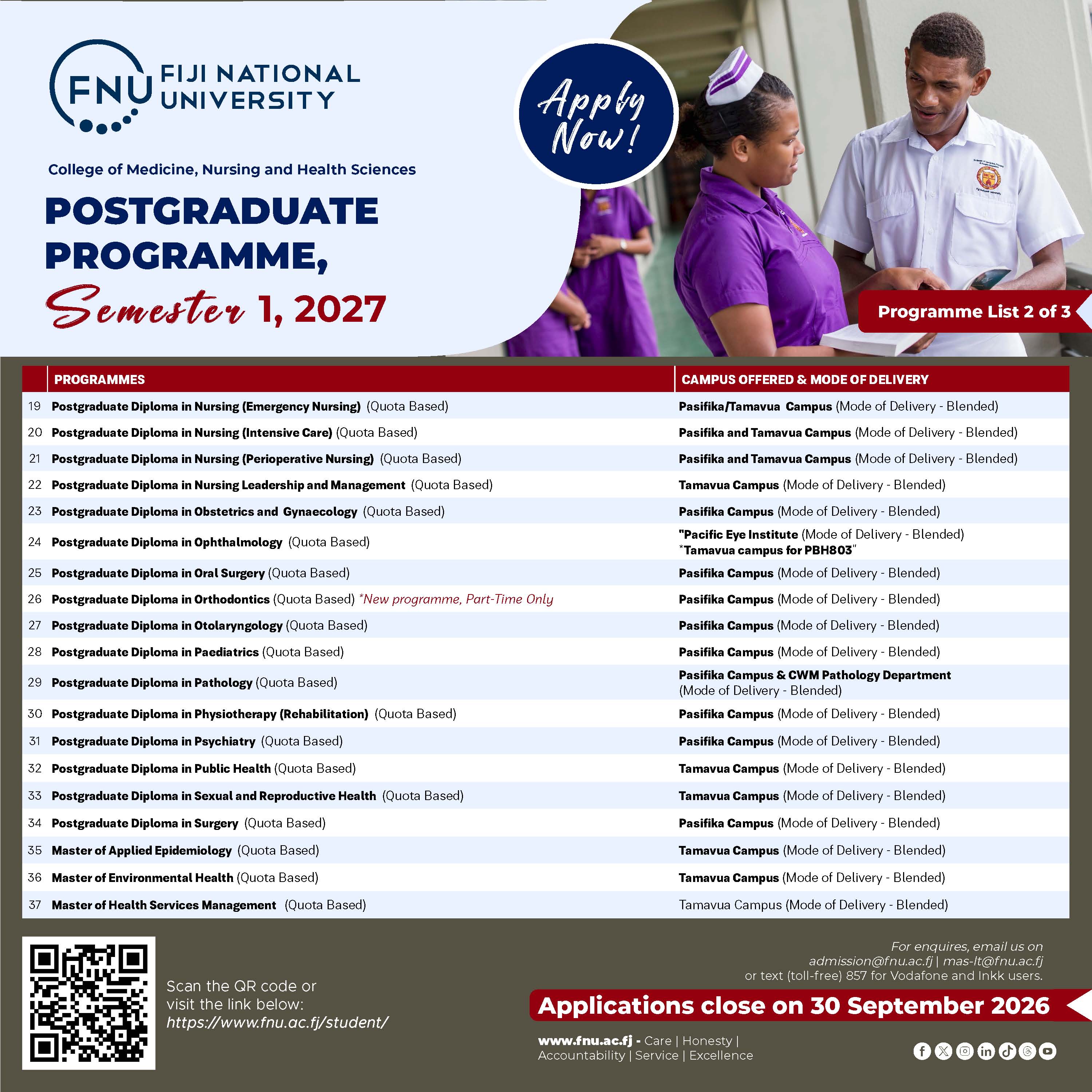 CMNHS Semester 1 2027 Programme Listing 2