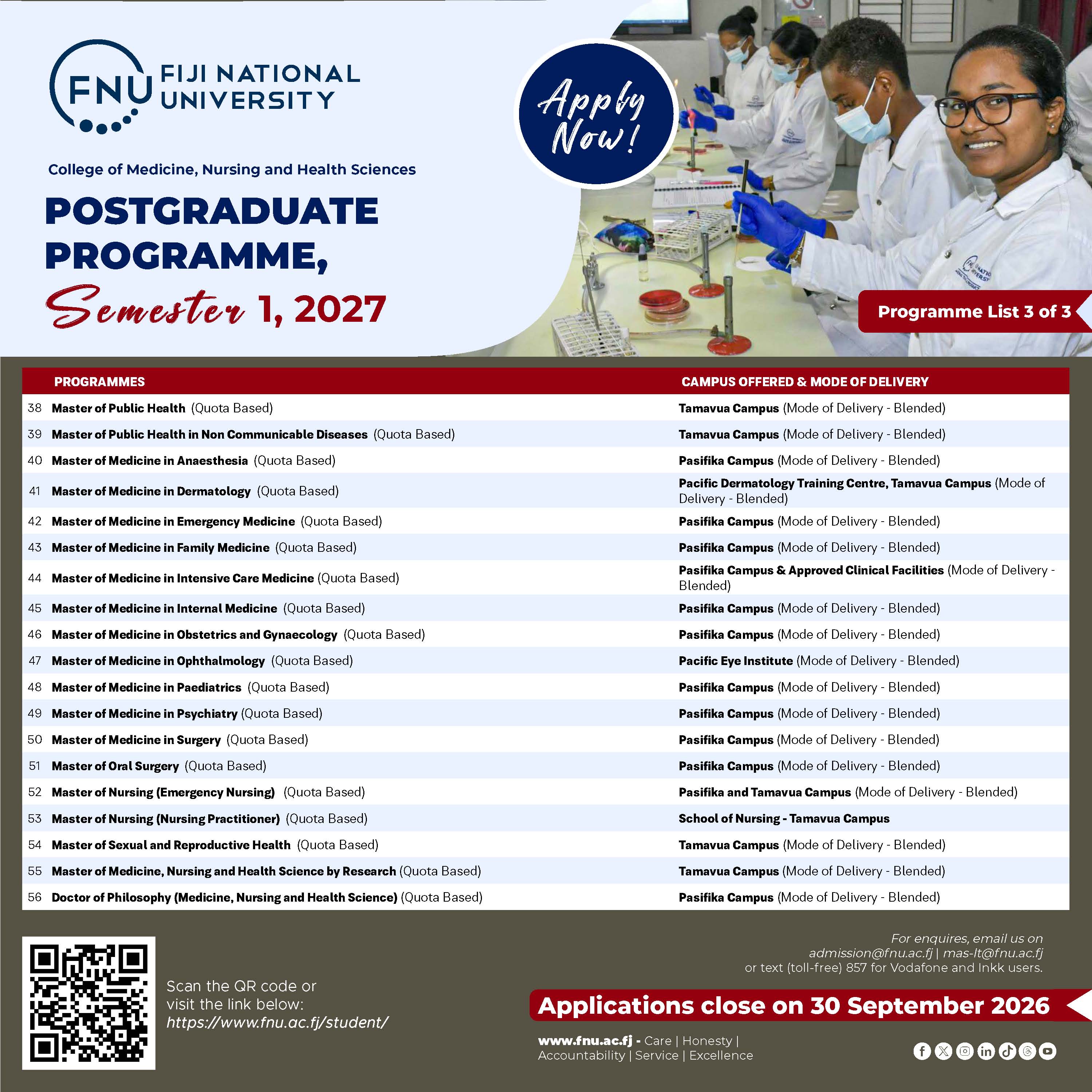 CMNHS Semester 1 2027 Programme Listing 3