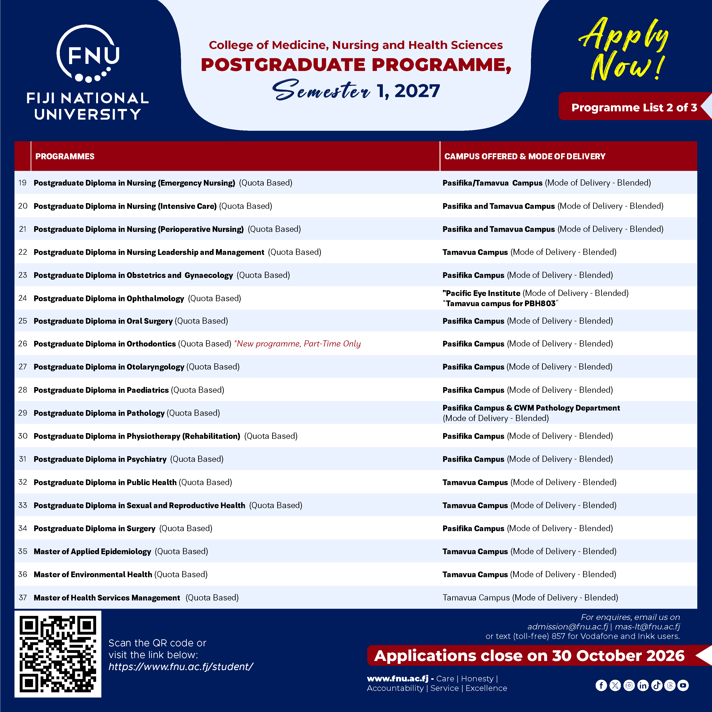 CMNHS Semester 1 2027 Programme Listing 2