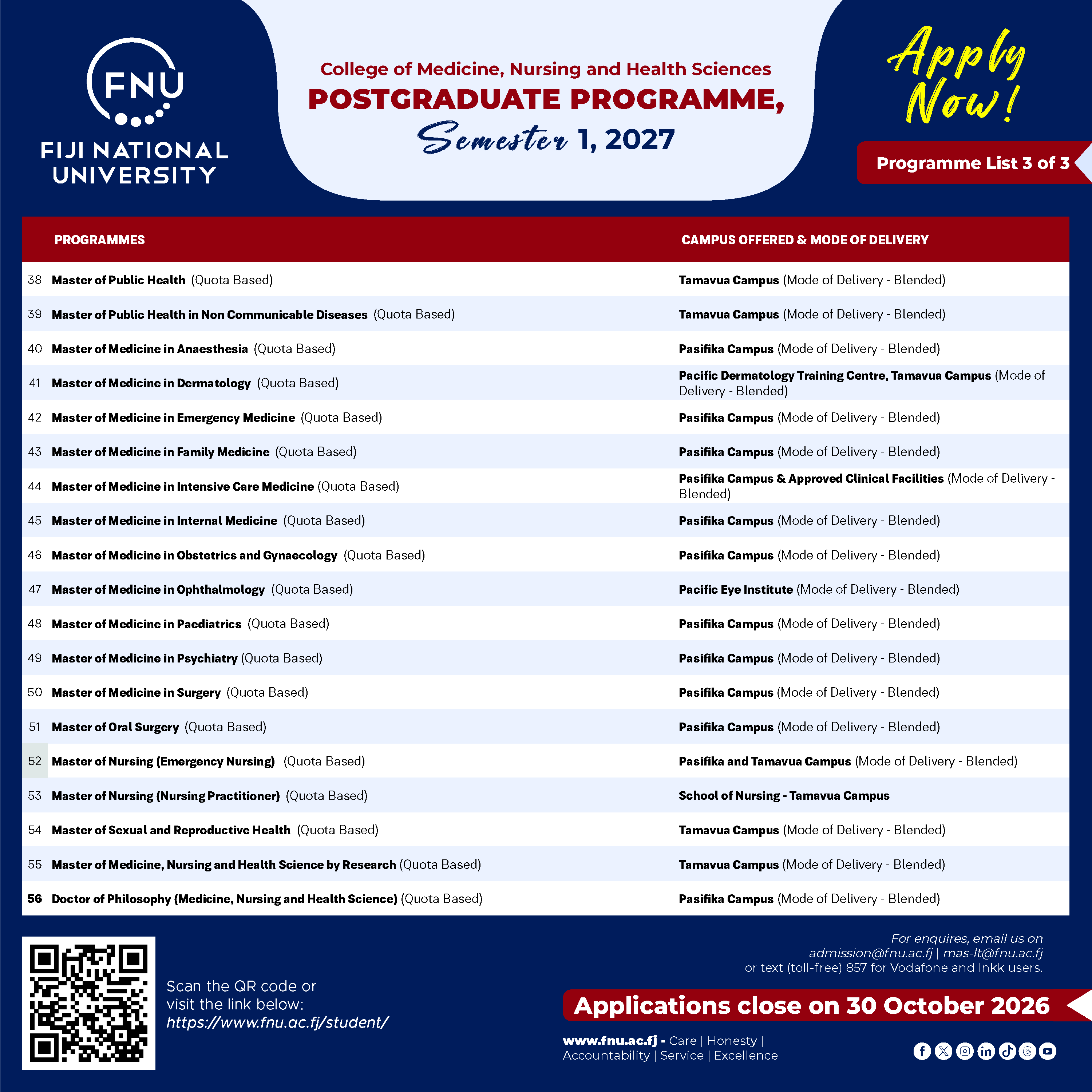 CMNHS Semester 1 2027 Programme Listing 3