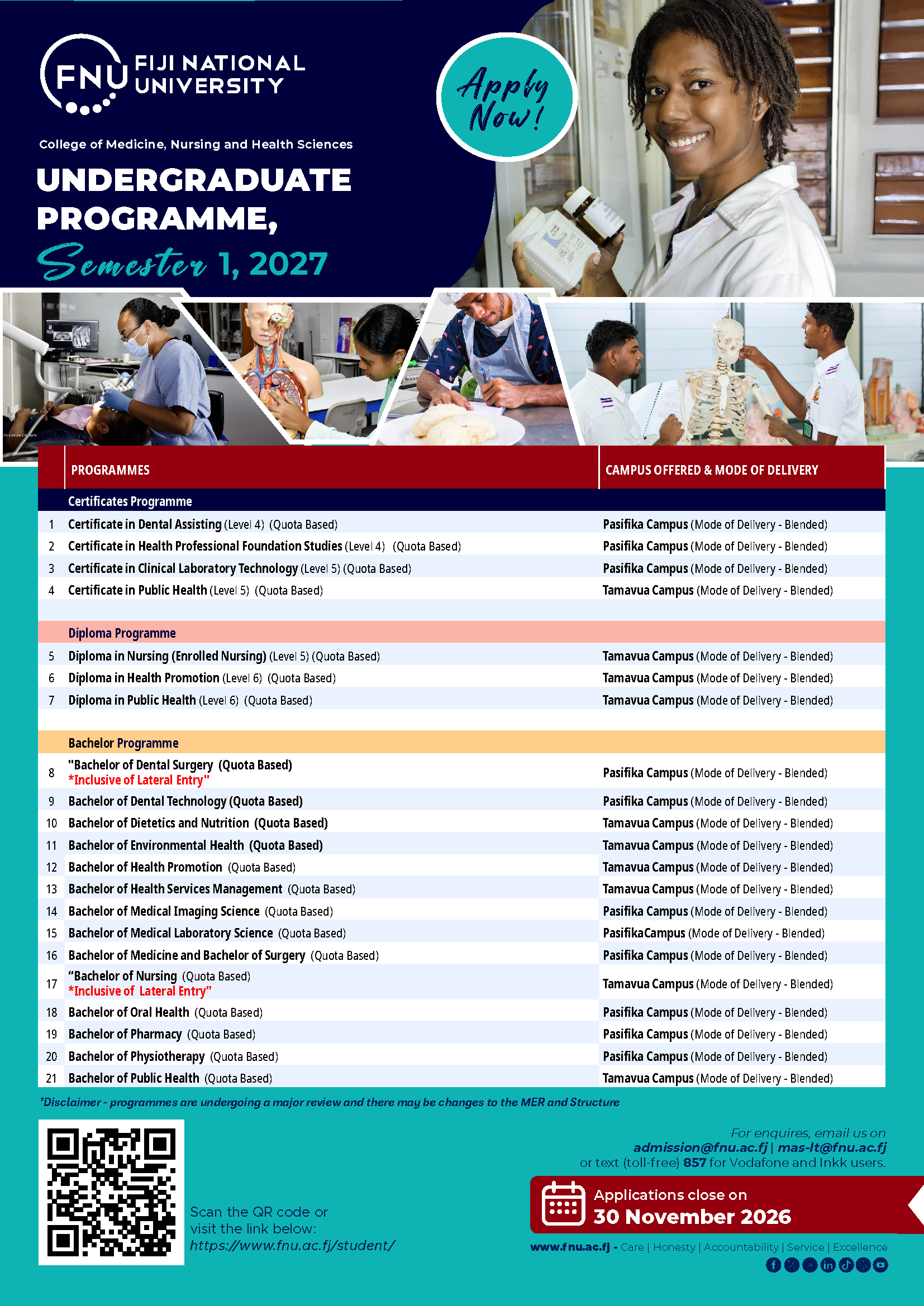 CMNHS Semester 1 2027 Programme Listing 1